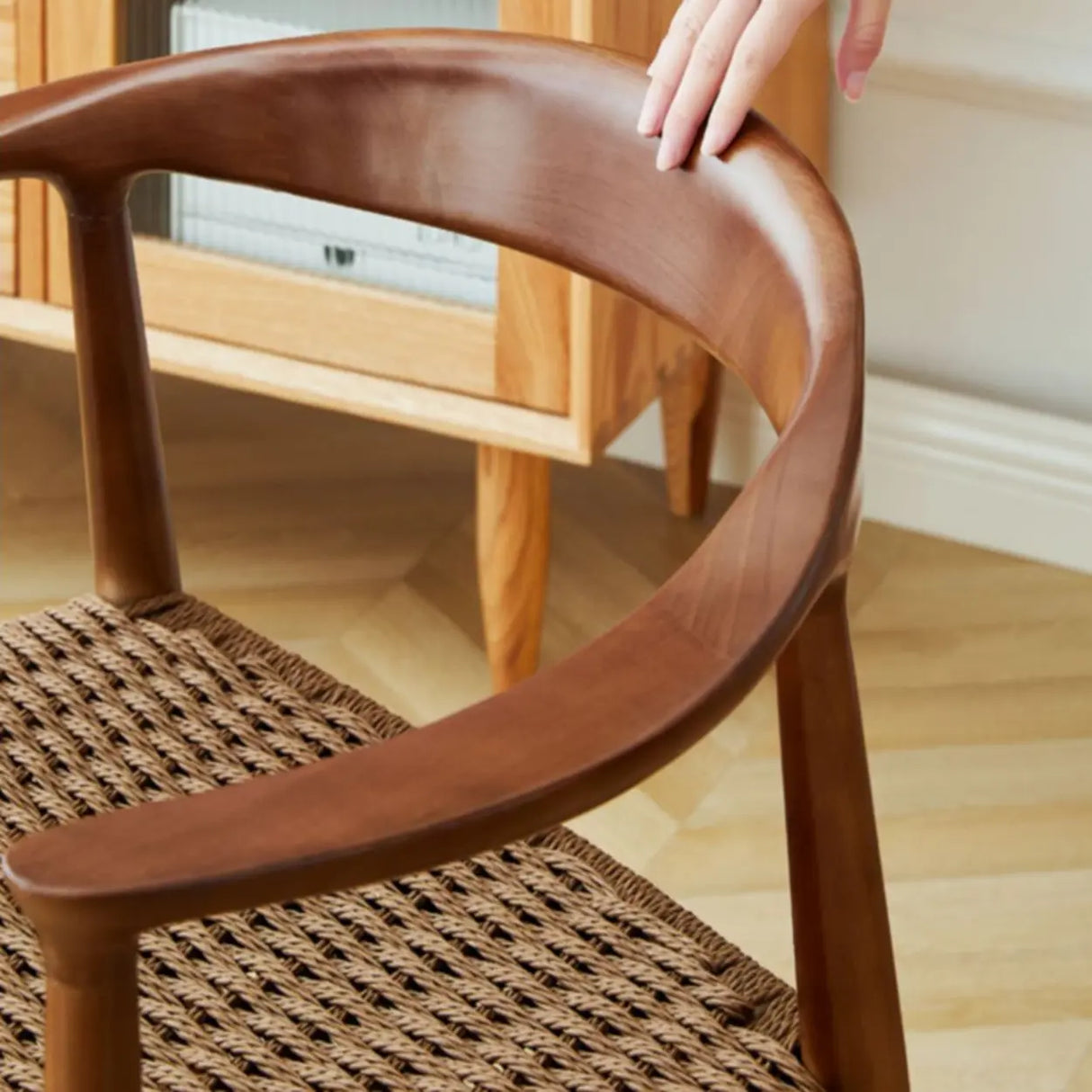 Living Room Braided Rope Open Wood Dining Chair Beige Image - 10