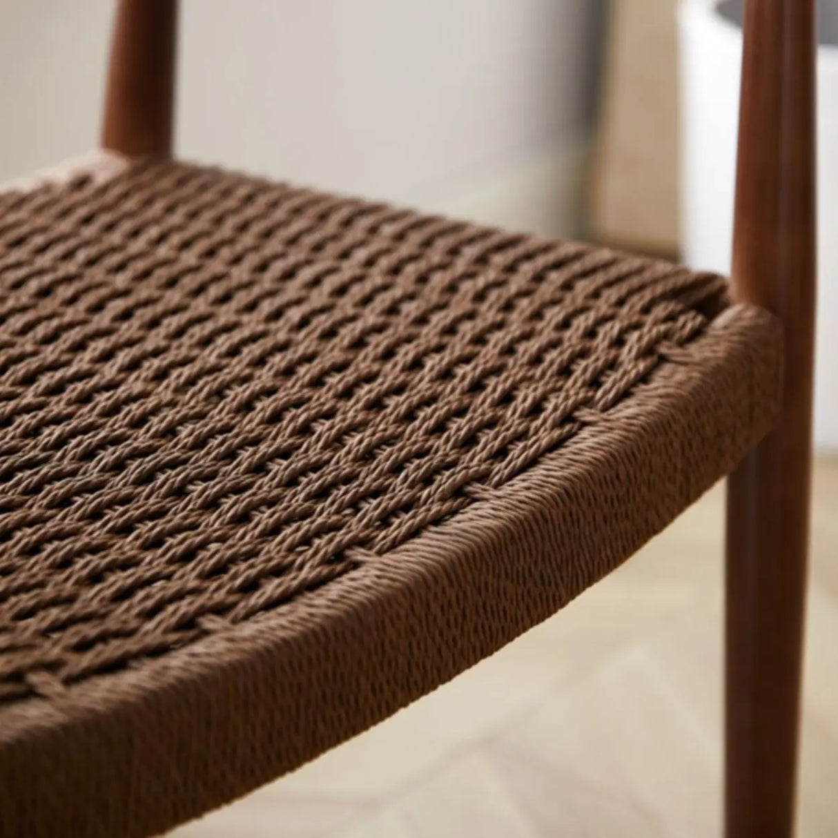 Living Room Braided Rope Open Wood Dining Chair Beige Image - 12