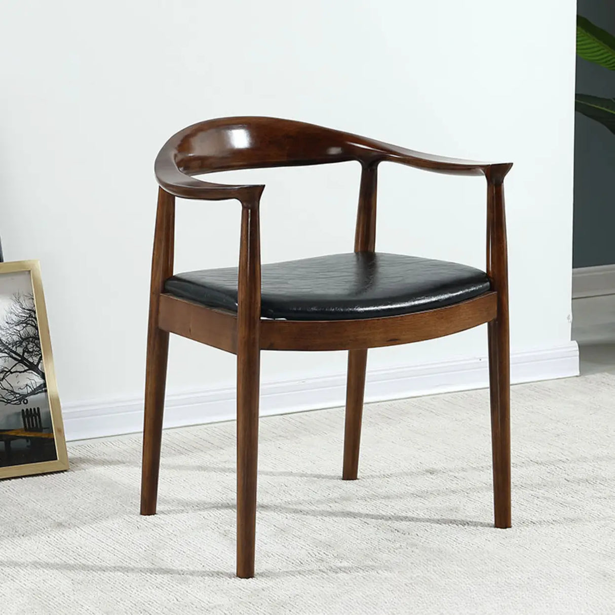 Living Room Braided Rope Open Wood Dining Chair Beige Image - 13