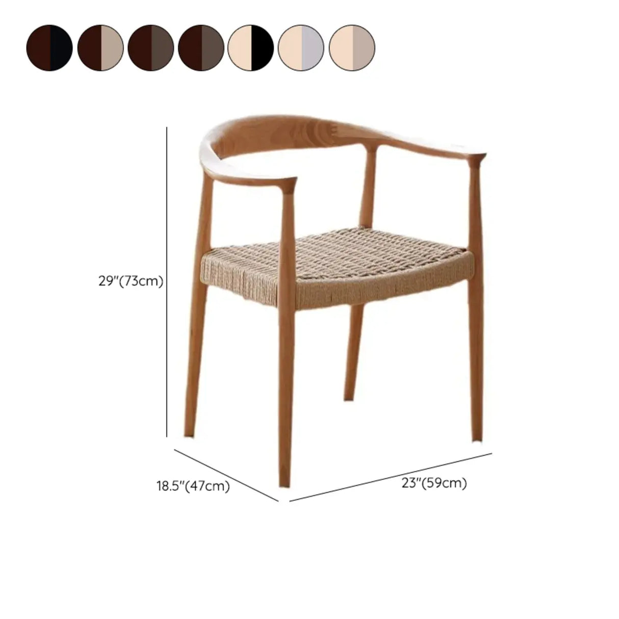 Living Room Braided Rope Open Wood Dining Chair Beige