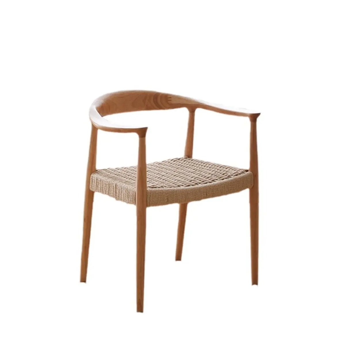 Living Room Braided Rope Open Wood Dining Chair Beige Image - 5