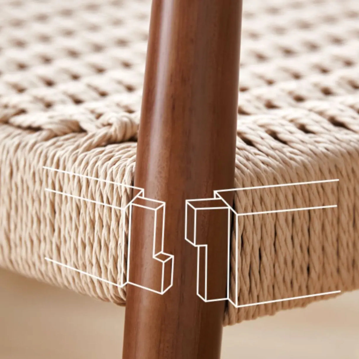 Living Room Braided Rope Open Wood Dining Chair Beige Image - 8