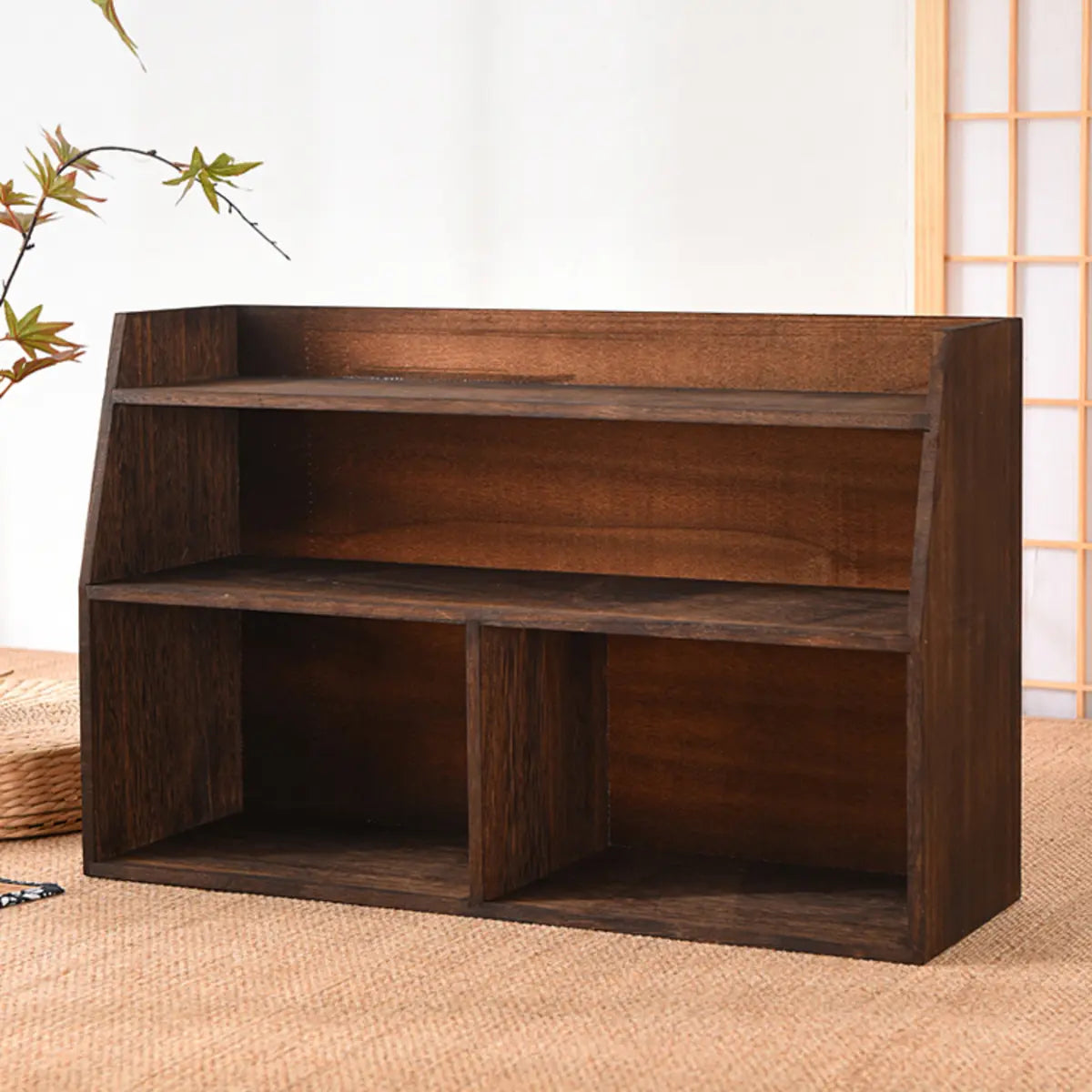 Living Room Brown Wood Small Storage China Cabinet Image - 6