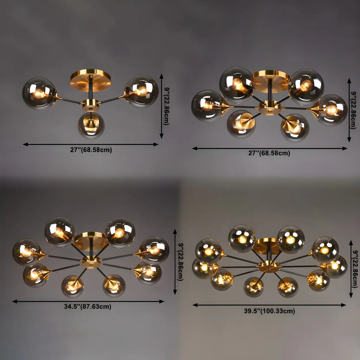 Living Room Bubble Glass Semi-Flush Mount Light 8-Light Image - 11