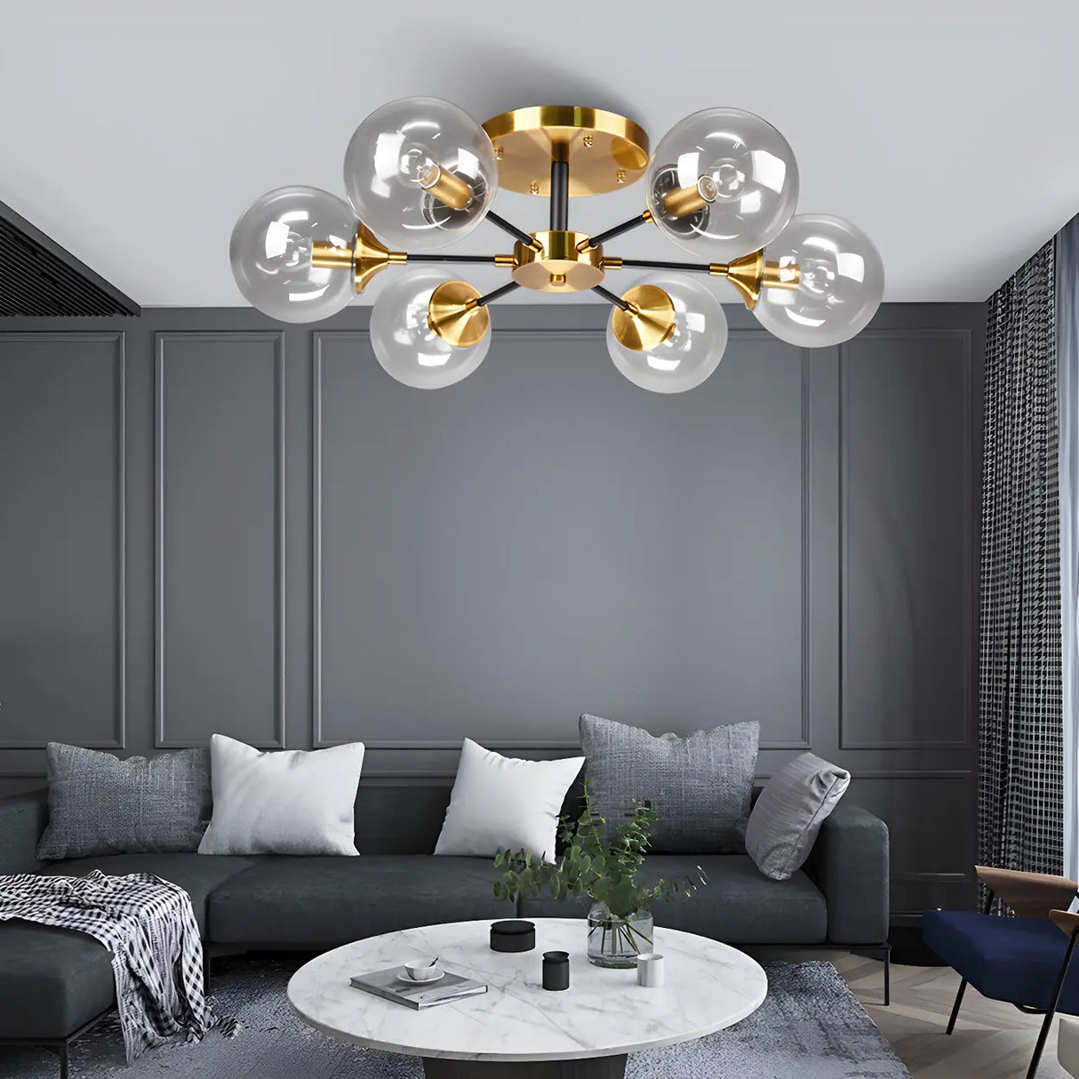 Living Room Bubble Glass Semi-Flush Mount Light 8-Light Image - 4