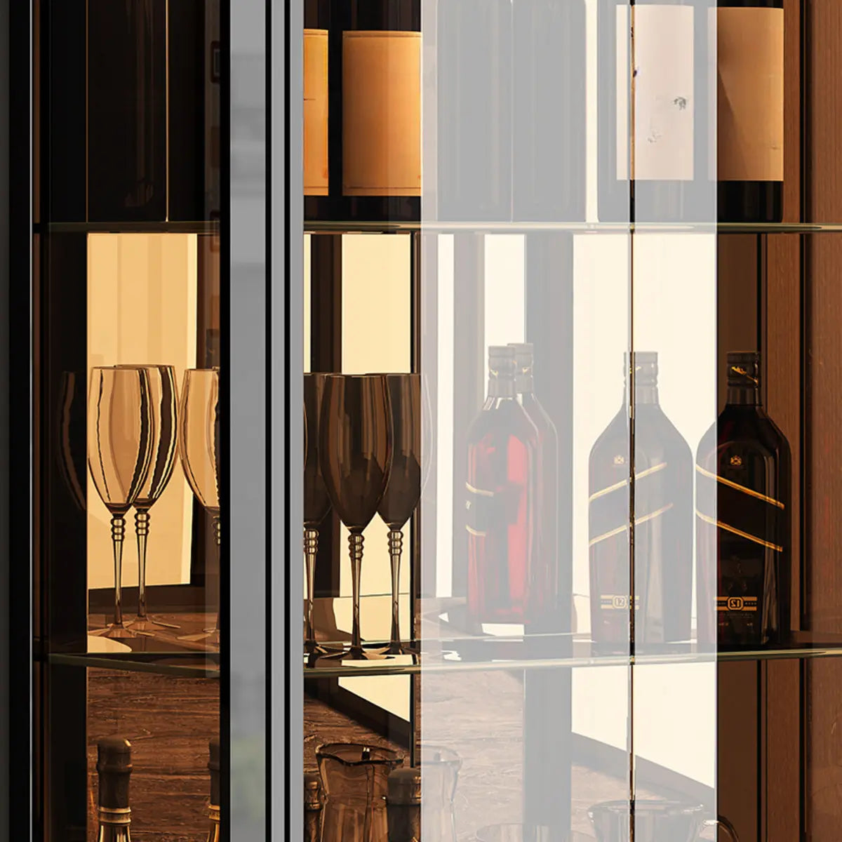 Living Room Clear Glass Large Display Wine Cabinet Black Image - 10