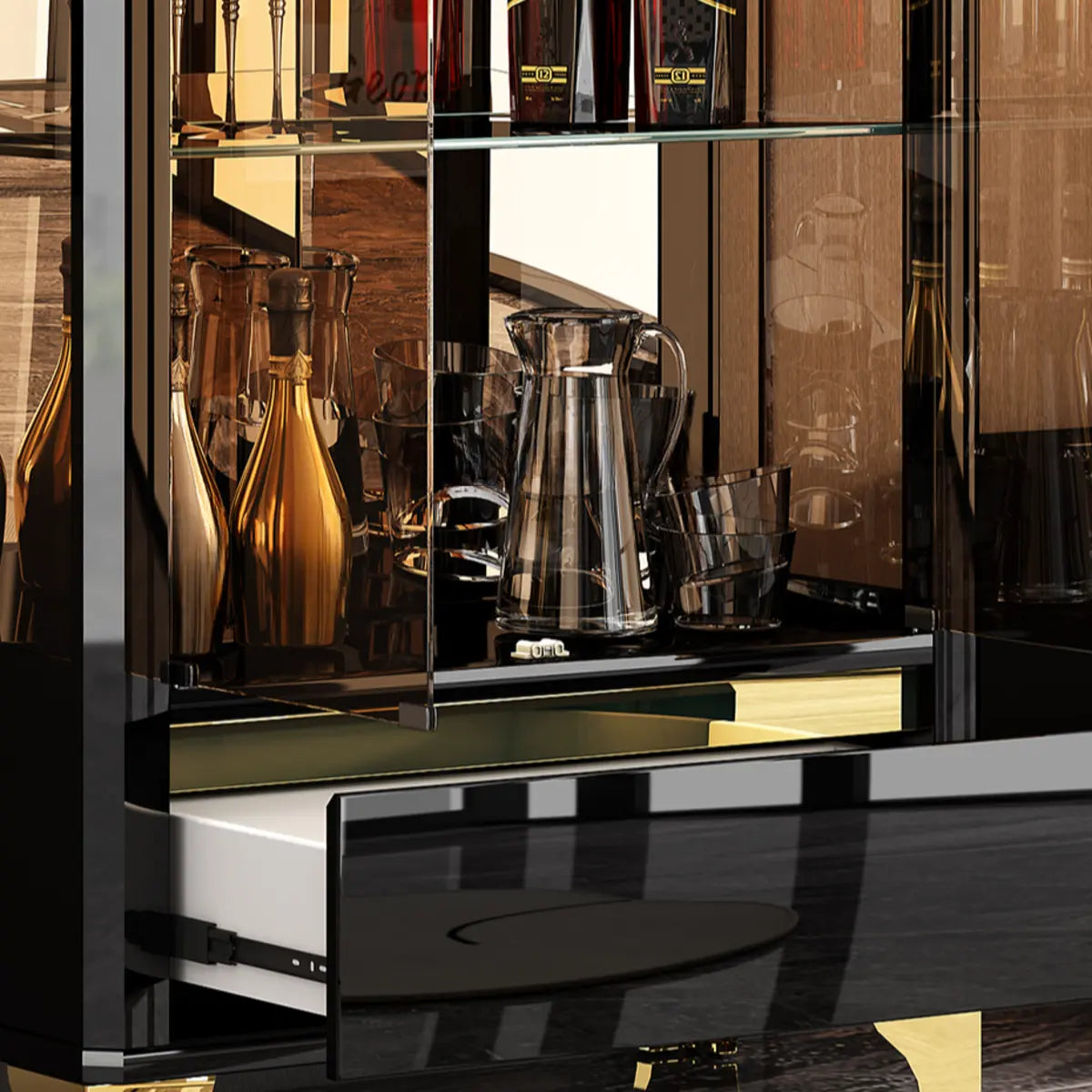 Living Room Clear Glass Large Display Wine Cabinet Black Image - 11