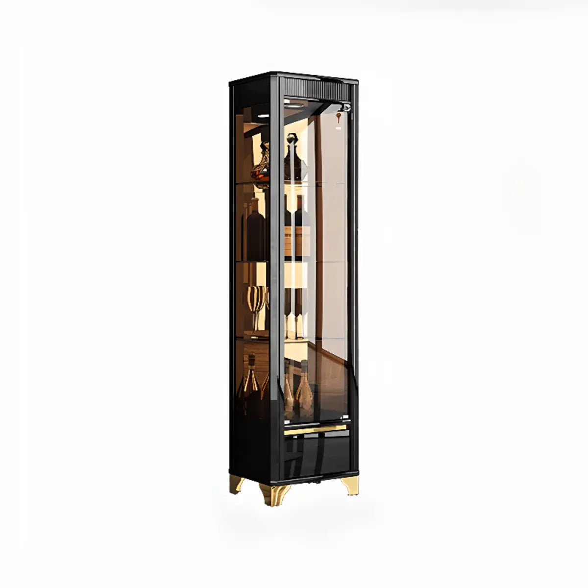Living Room Clear Glass Large Display Wine Cabinet Black Image - 13