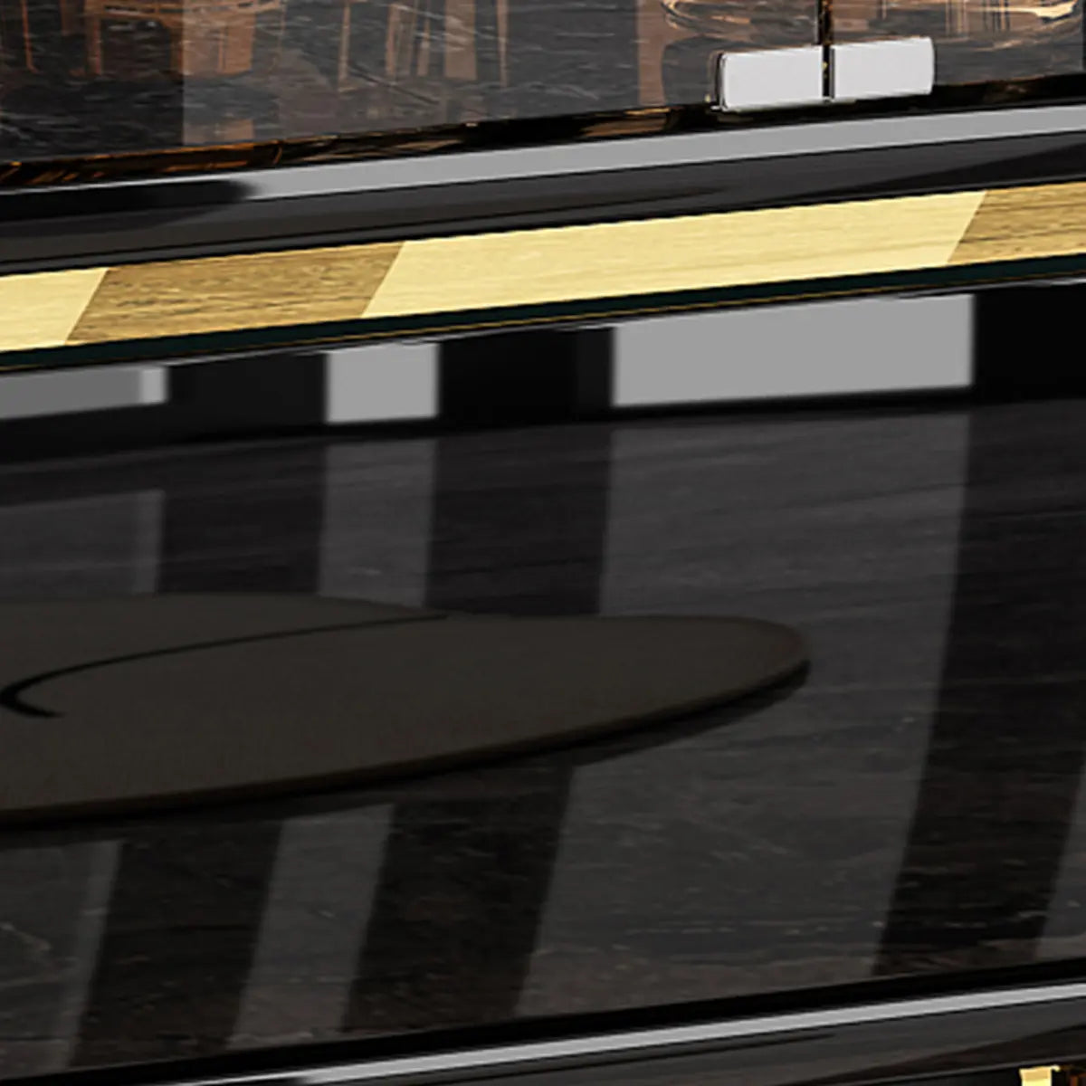 Living Room Clear Glass Large Display Wine Cabinet Black Image - 14