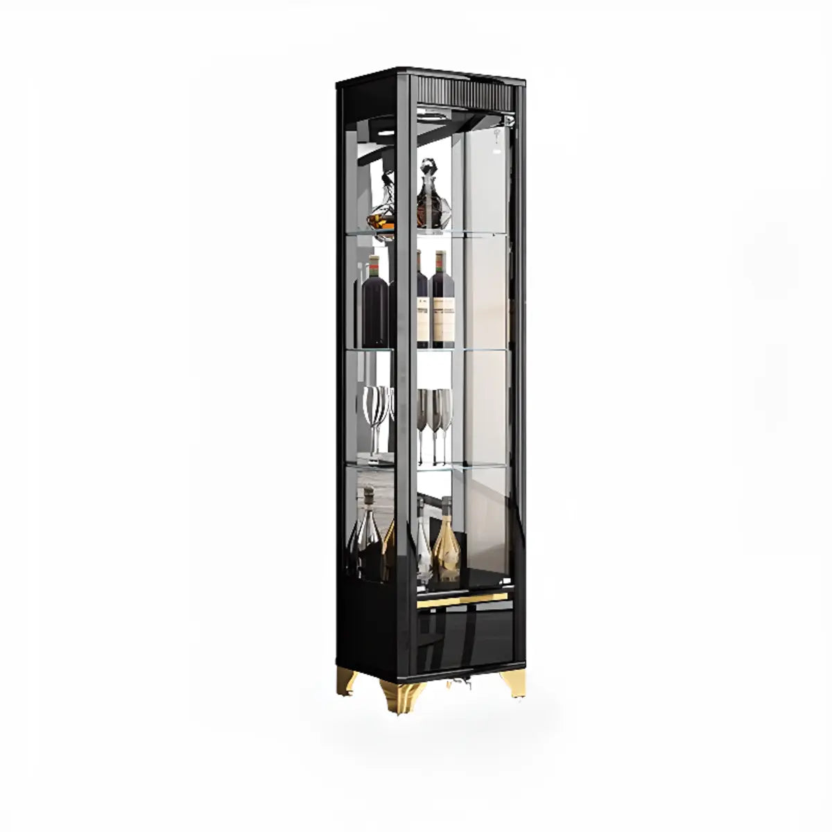 Living Room Clear Glass Large Display Wine Cabinet Black Image - 17