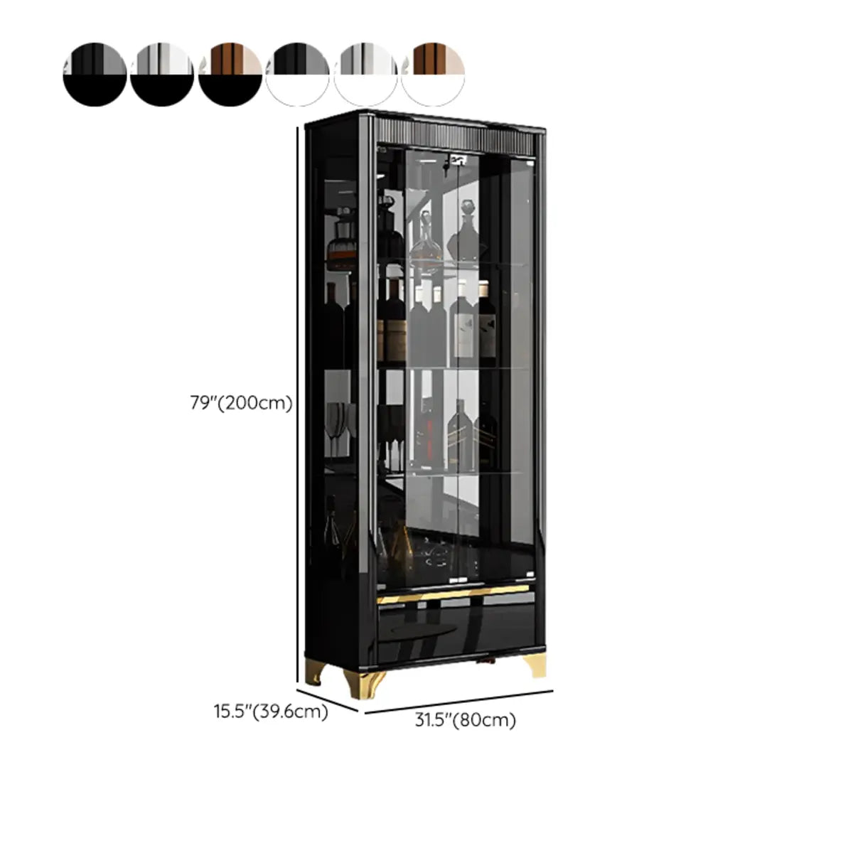 Living Room Clear Glass Large Display Wine Cabinet Black