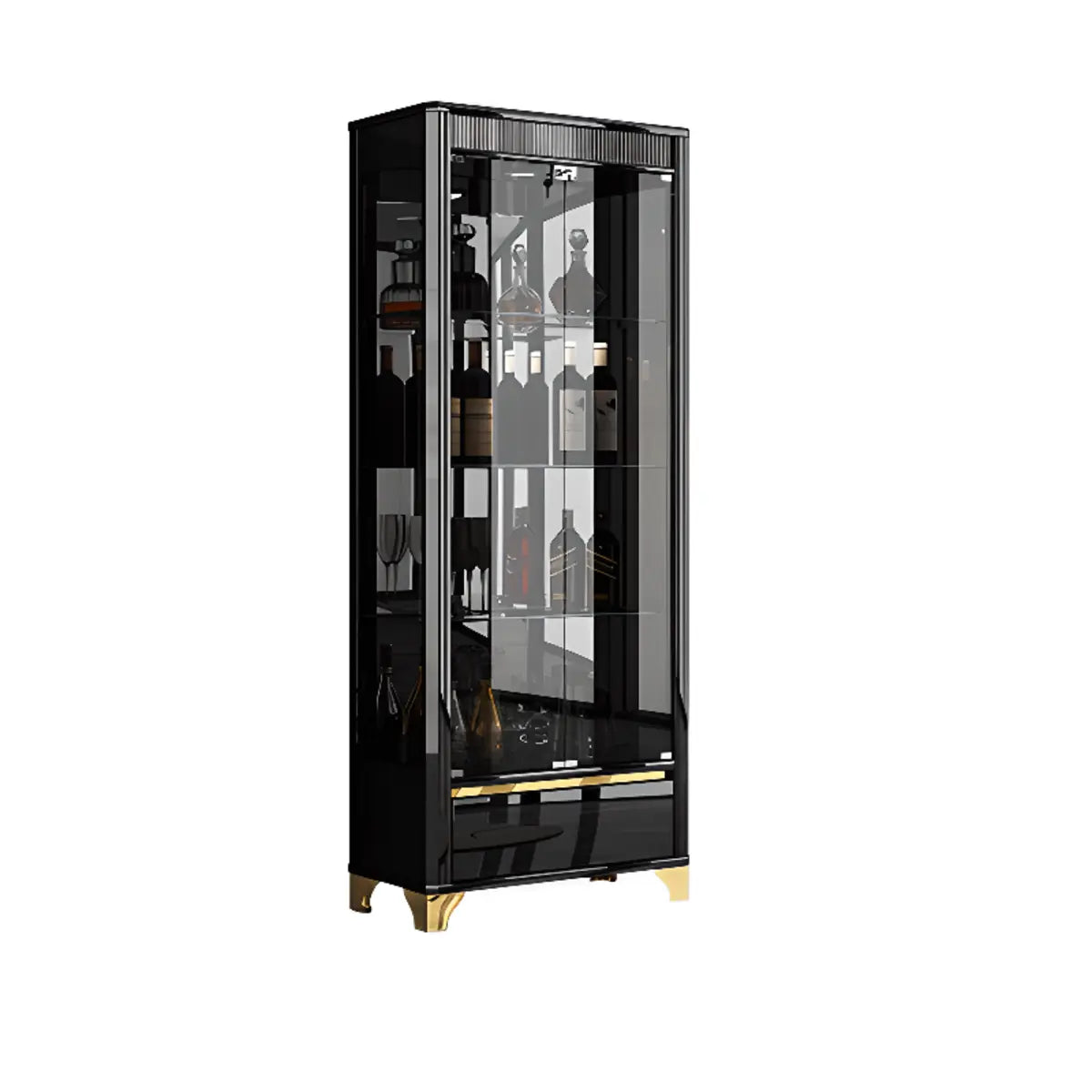 Living Room Clear Glass Large Display Wine Cabinet Black Image - 3