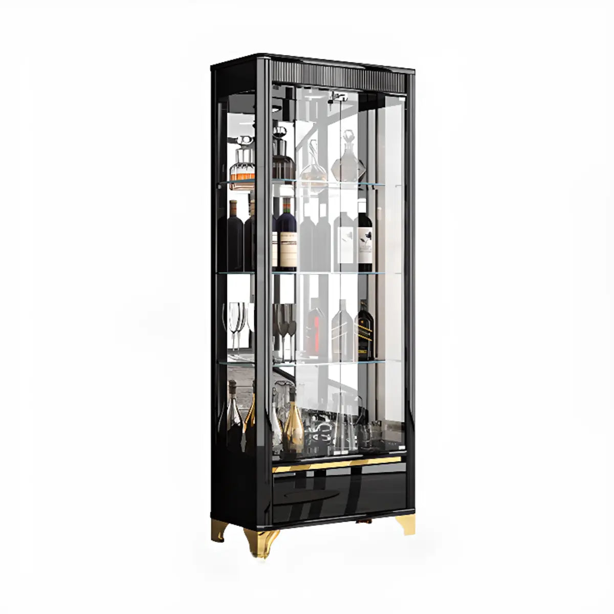 Living Room Clear Glass Large Display Wine Cabinet Black Image - 6