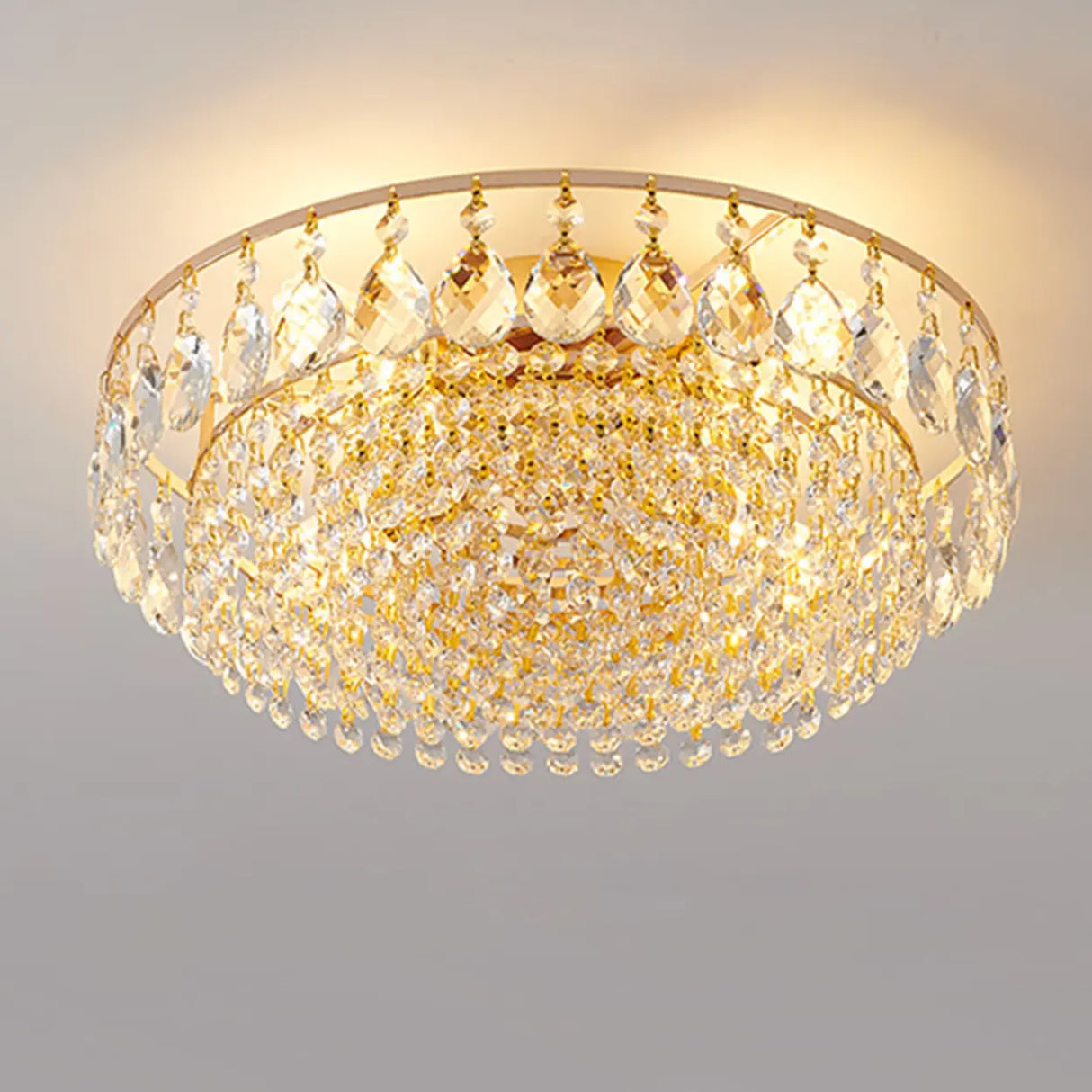 Living Room Crystal Layered Round Flush Mount Light Image - 1