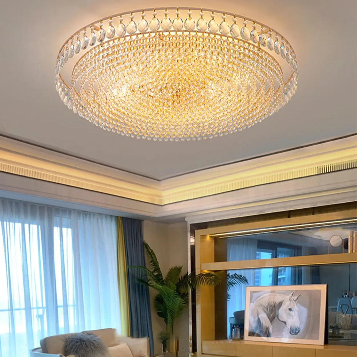 Living Room Crystal Layered Round Flush Mount Light Image - 2