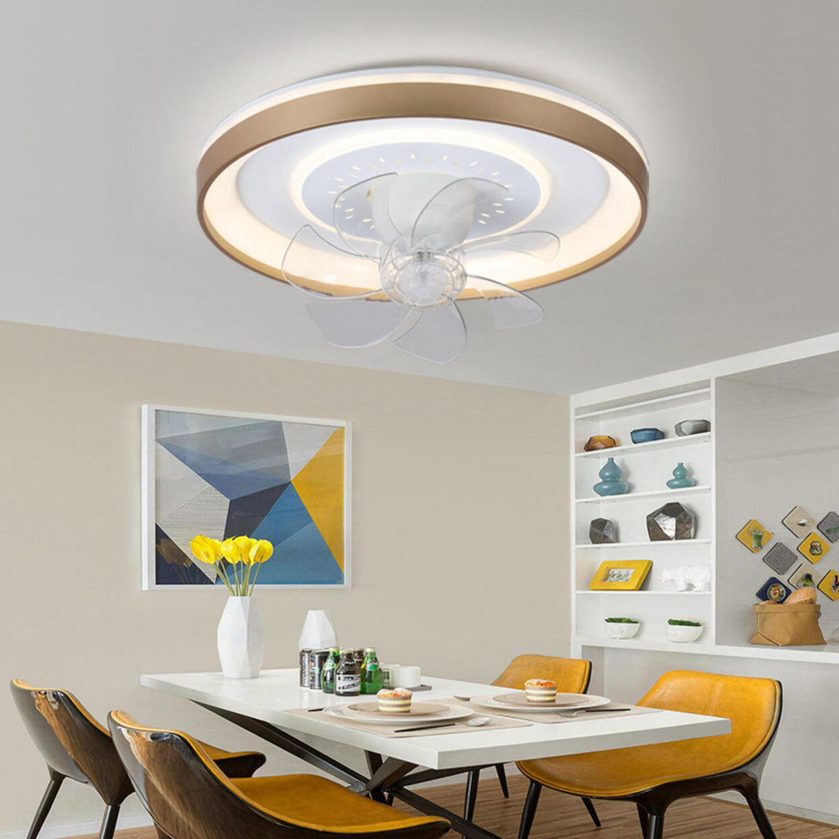 Living Room Dimming Simple Round LED Ceiling Fan Light Image - 1