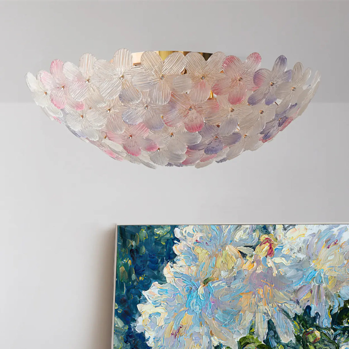 Living Room Elegant Flower Glass Flush Mount Light Image - 1