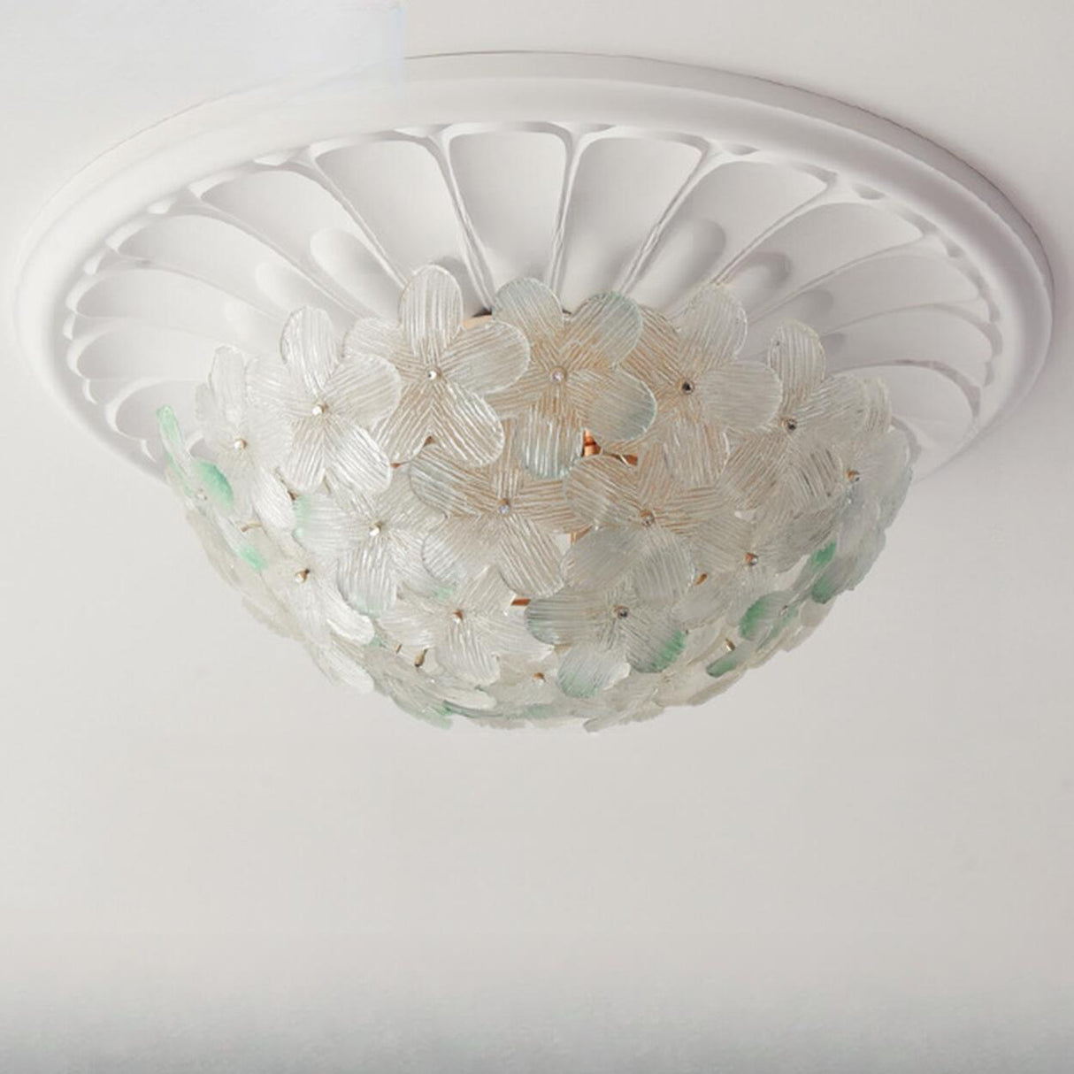 Living Room Elegant Flower Glass Flush Mount Light Image - 16