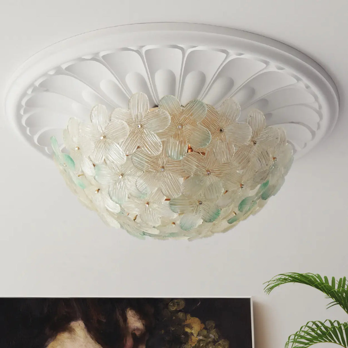 Living Room Elegant Flower Glass Flush Mount Light Image - 2