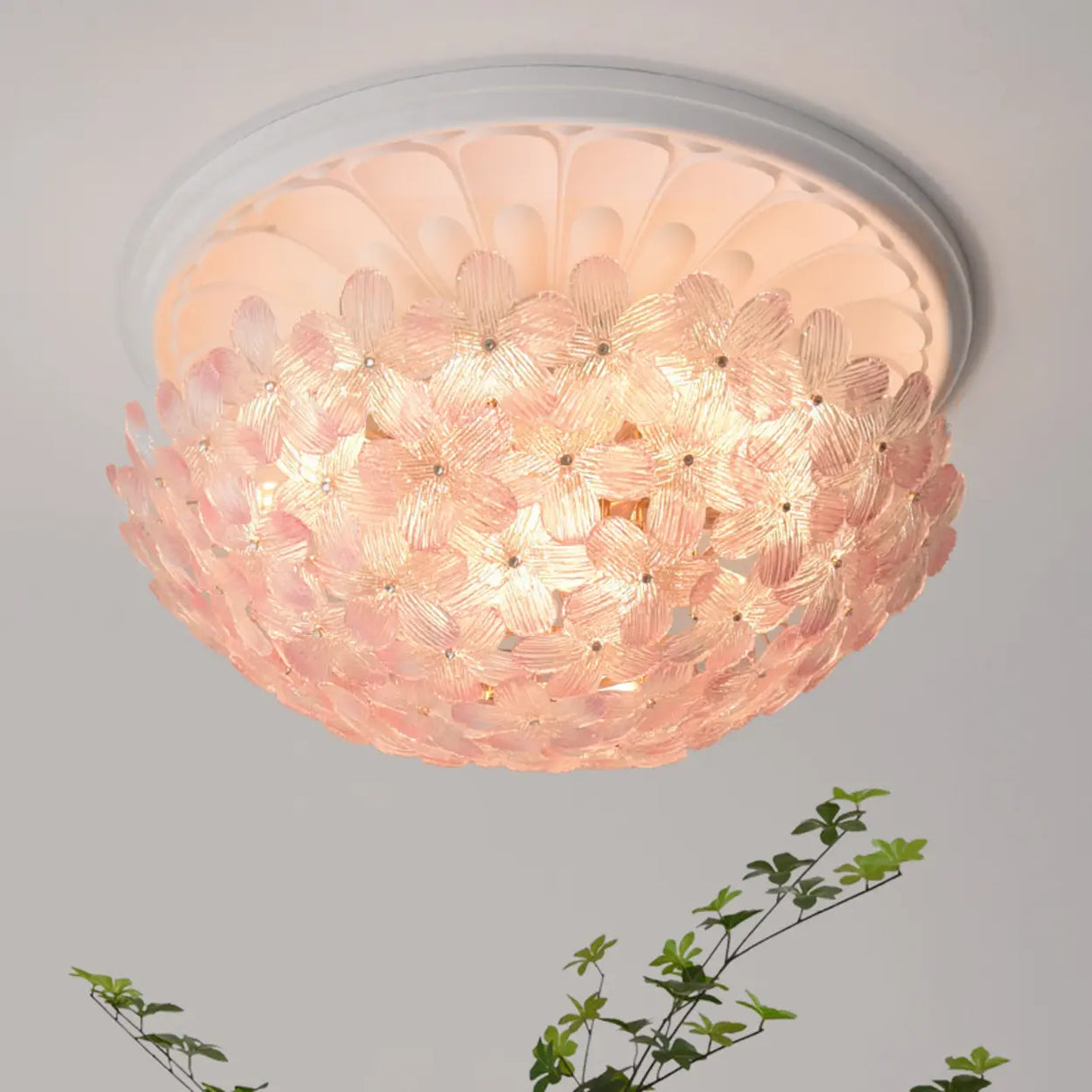 Living Room Elegant Flower Glass Flush Mount Light Image - 4