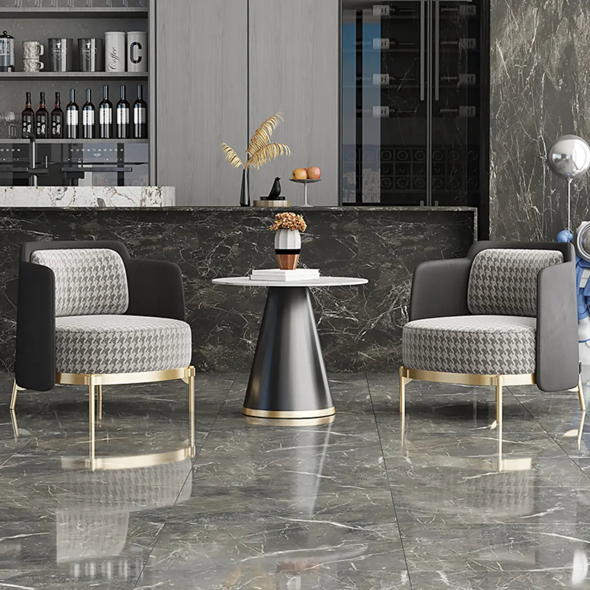 Living Room Fabric Fixed Back Wood Frame Accent Chair Image - 4