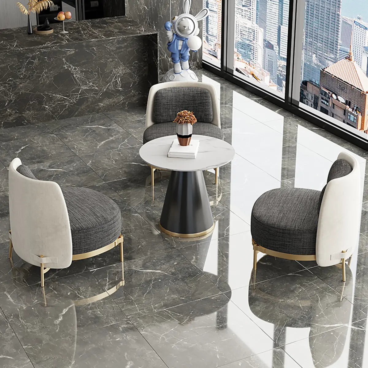 Living Room Fabric Fixed Back Wood Frame Accent Chair Image - 6