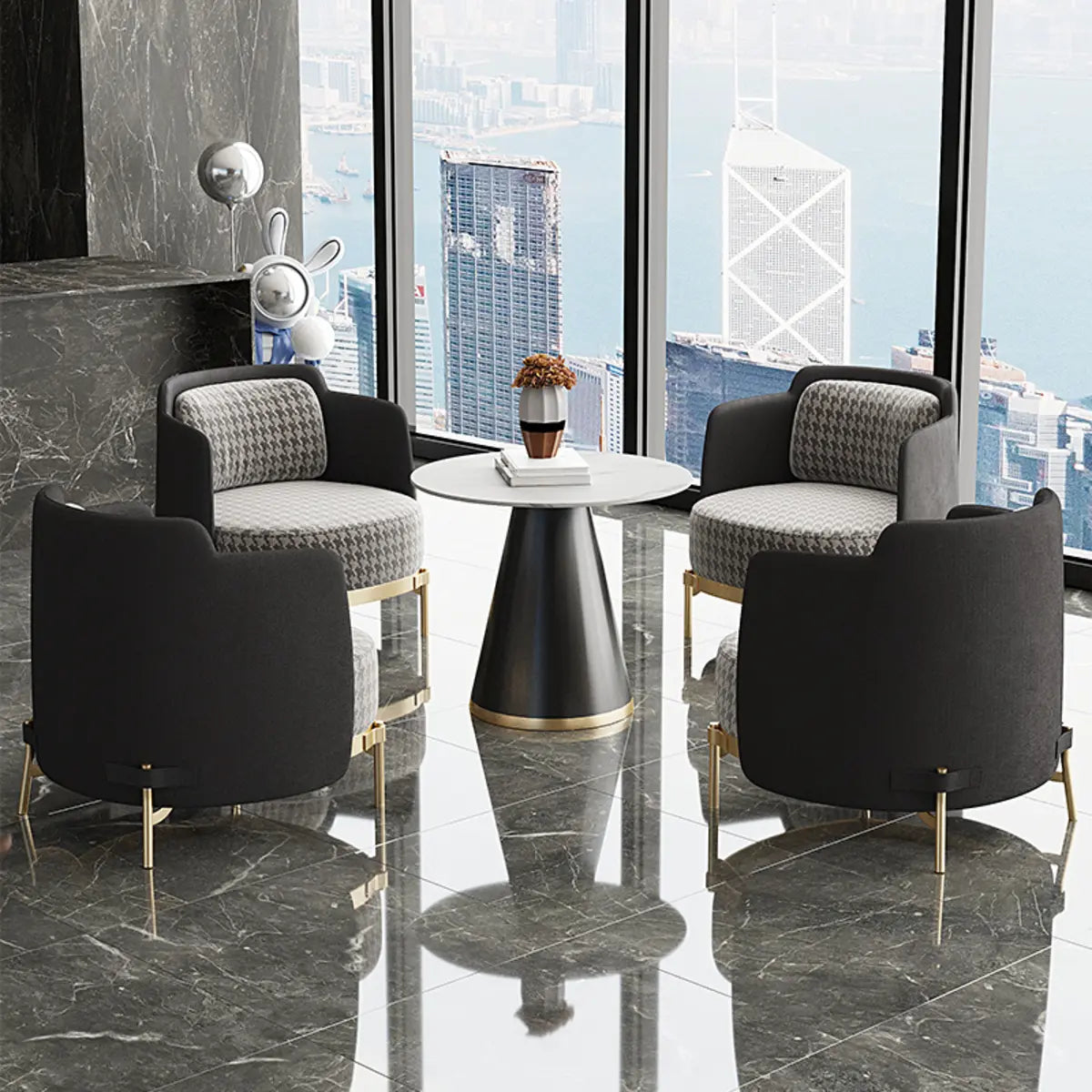 Living Room Fabric Fixed Back Wood Frame Accent Chair Image - 8