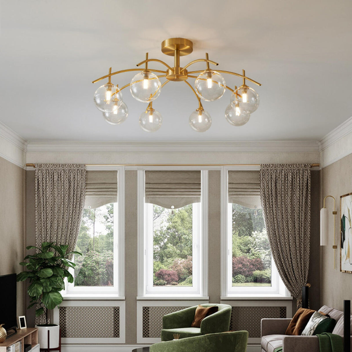 Living Room Glass Bubble Semi-Flush Mount Lamp 8-Light Image - 1