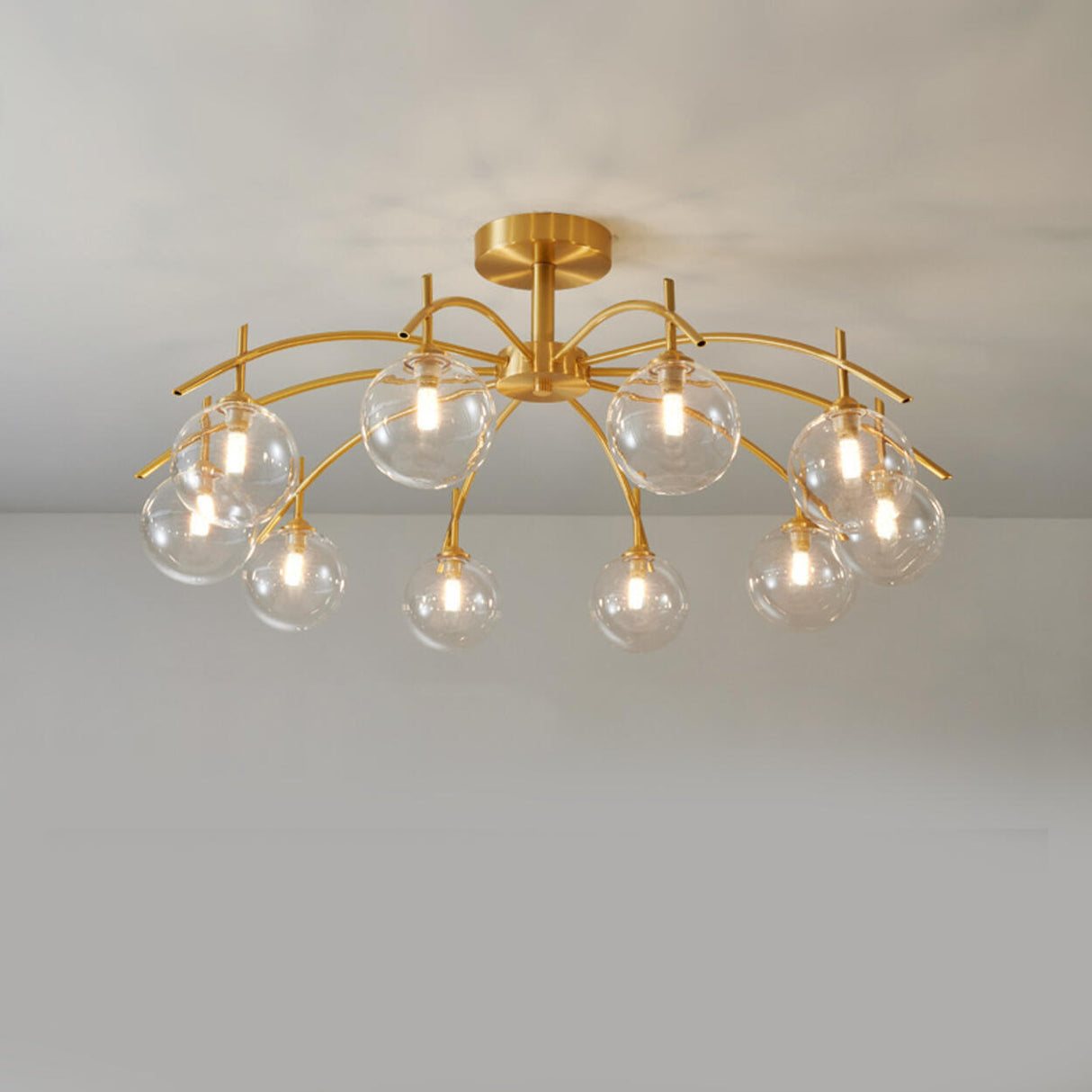 Living Room Glass Bubble Semi-Flush Mount Lamp 8-Light Image - 15