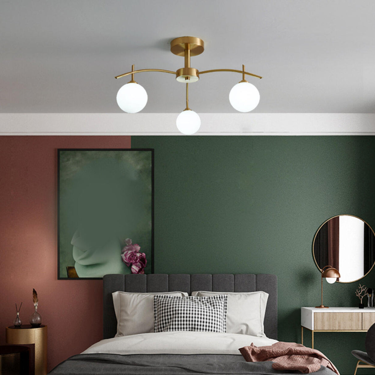 Living Room Glass Bubble Semi-Flush Mount Lamp 8-Light Image - 19