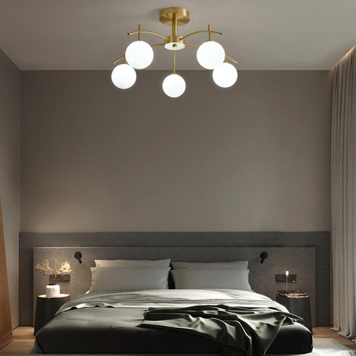 Living Room Glass Bubble Semi-Flush Mount Lamp 8-Light Image - 3