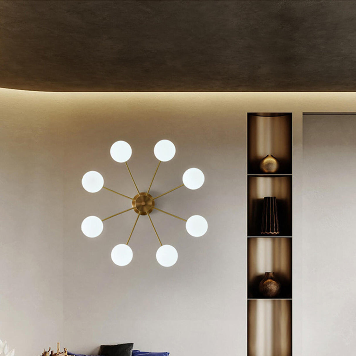 Living Room Glass Bubble Semi-Flush Mount Lamp 8-Light Image - 6