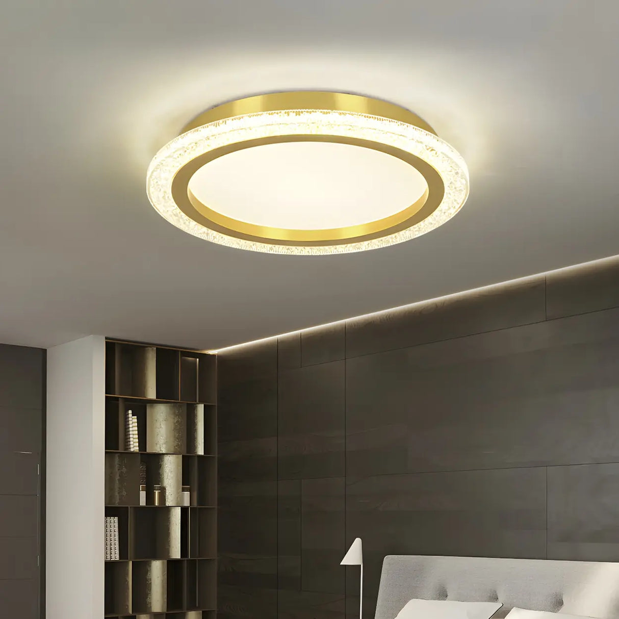 Living Room Gold Rectangle LED Flush Mount Ceiling Lamp Image - 4