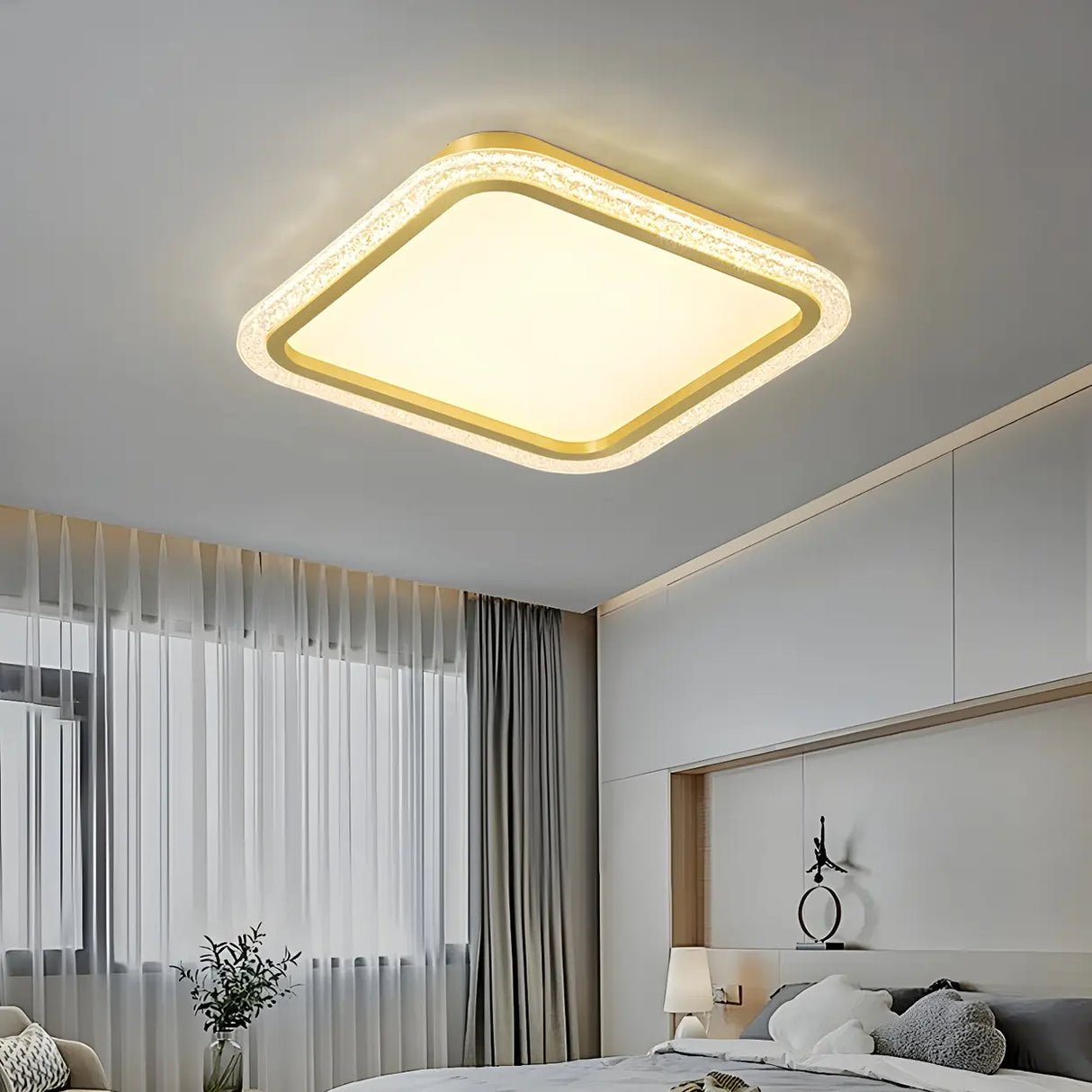 Living Room Gold Rectangle LED Flush Mount Ceiling Lamp Image - 6