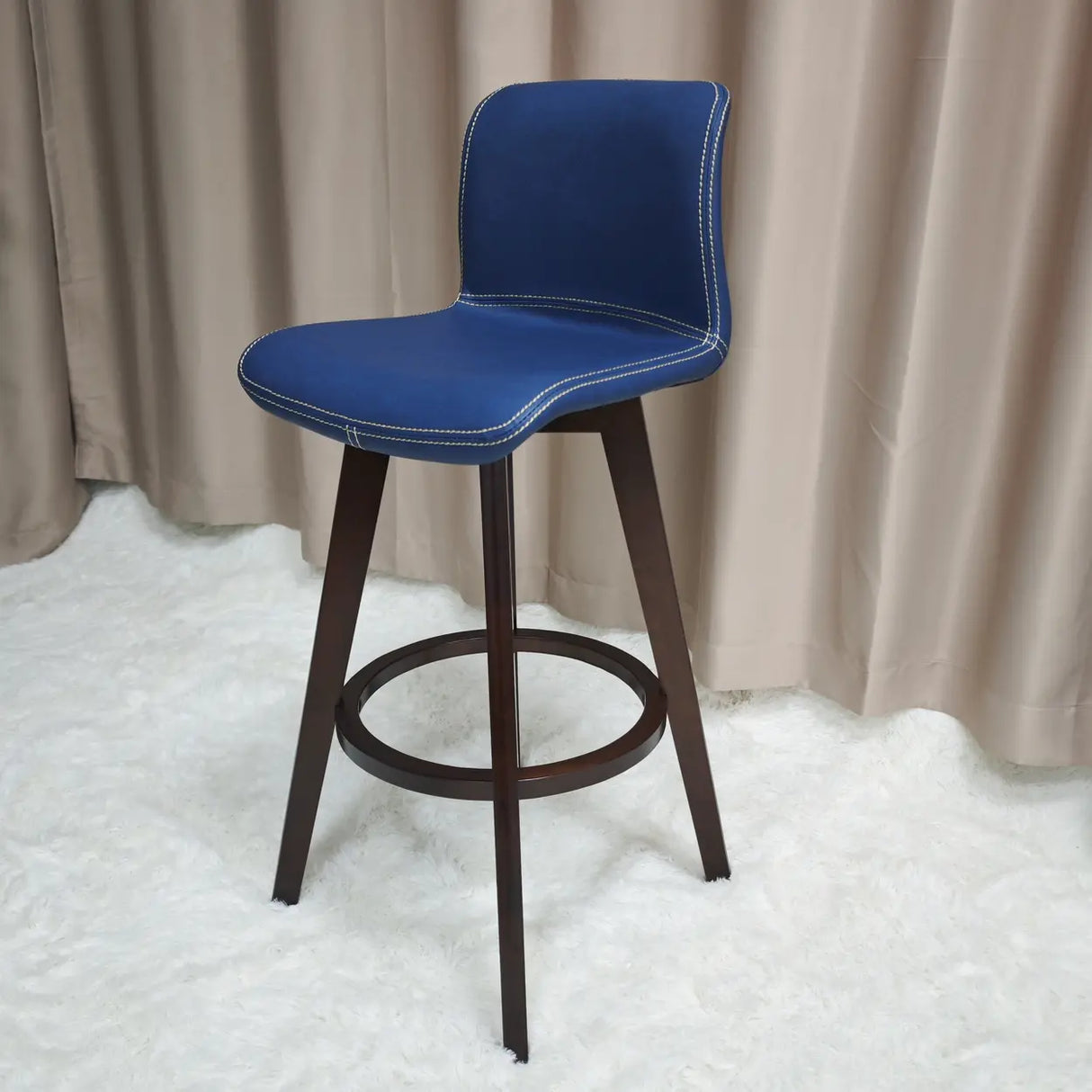 Living Room Leather Saddle Seat Backrest Wood Bar Stool Image - 12