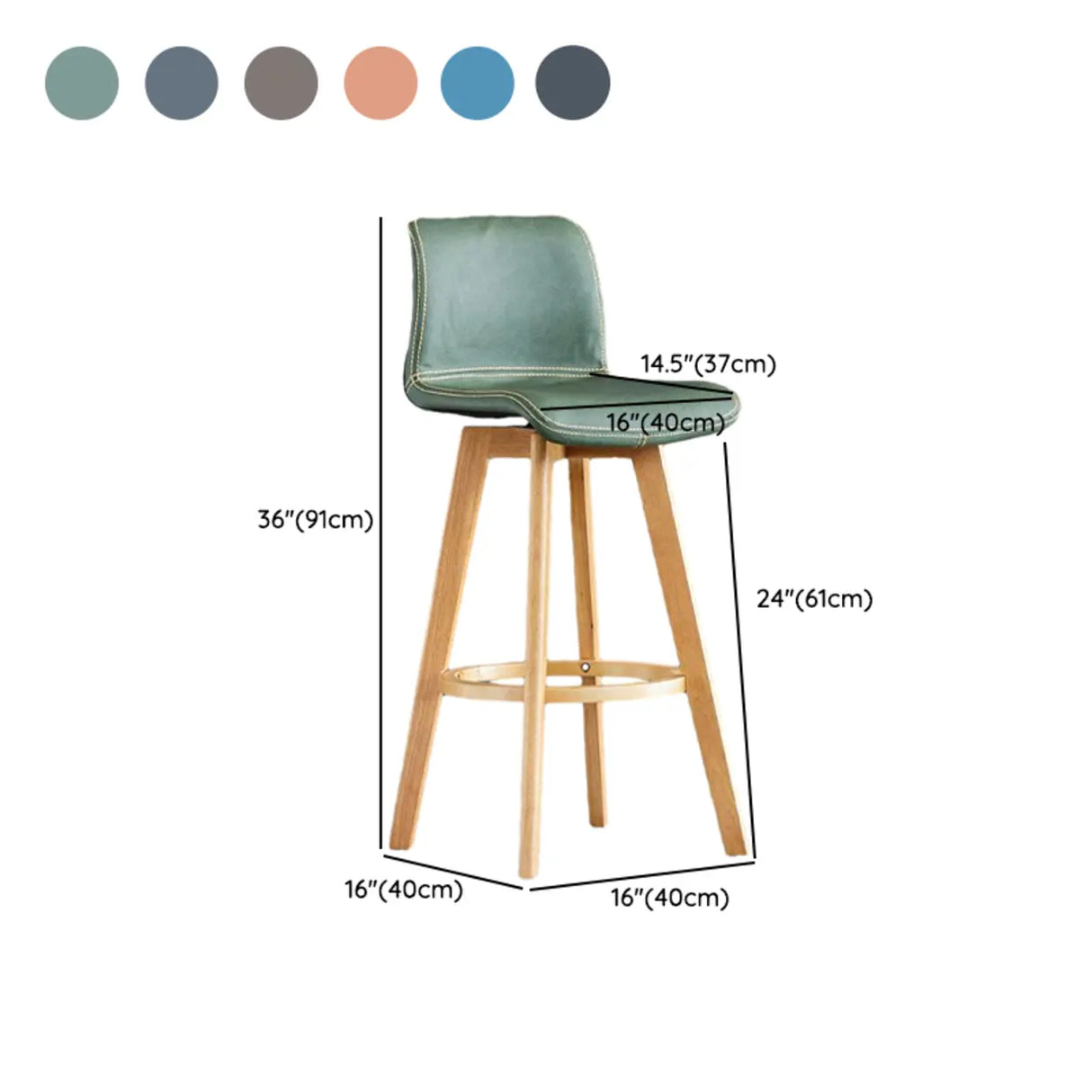 Living Room Leather Saddle Seat Backrest Wood Bar Stool