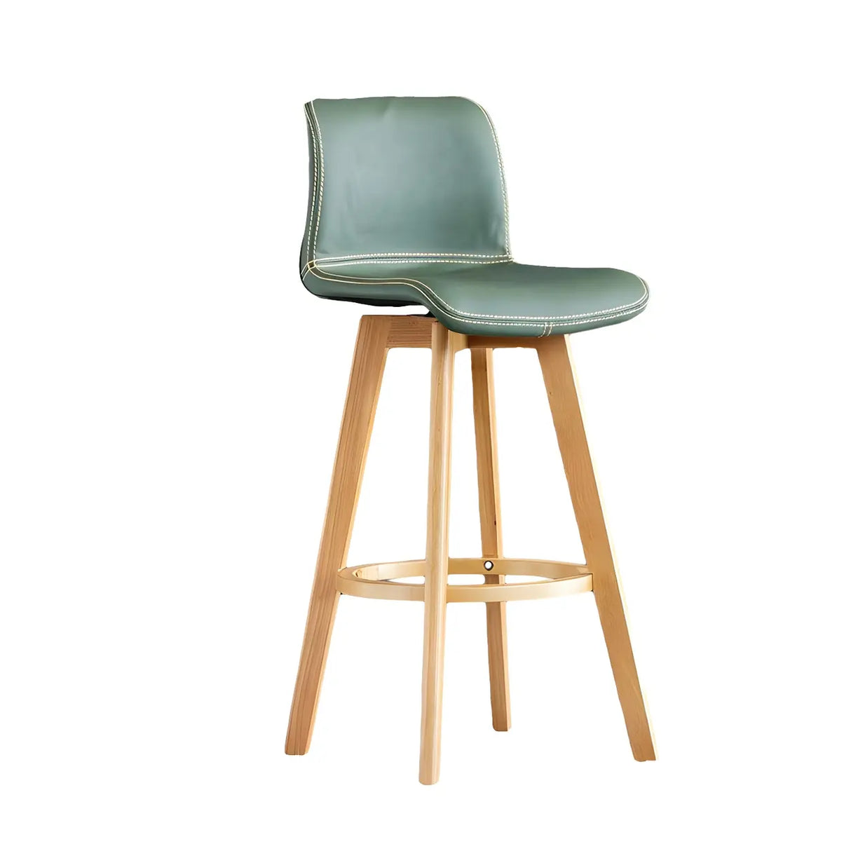 Living Room Leather Saddle Seat Backrest Wood Bar Stool Image - 7