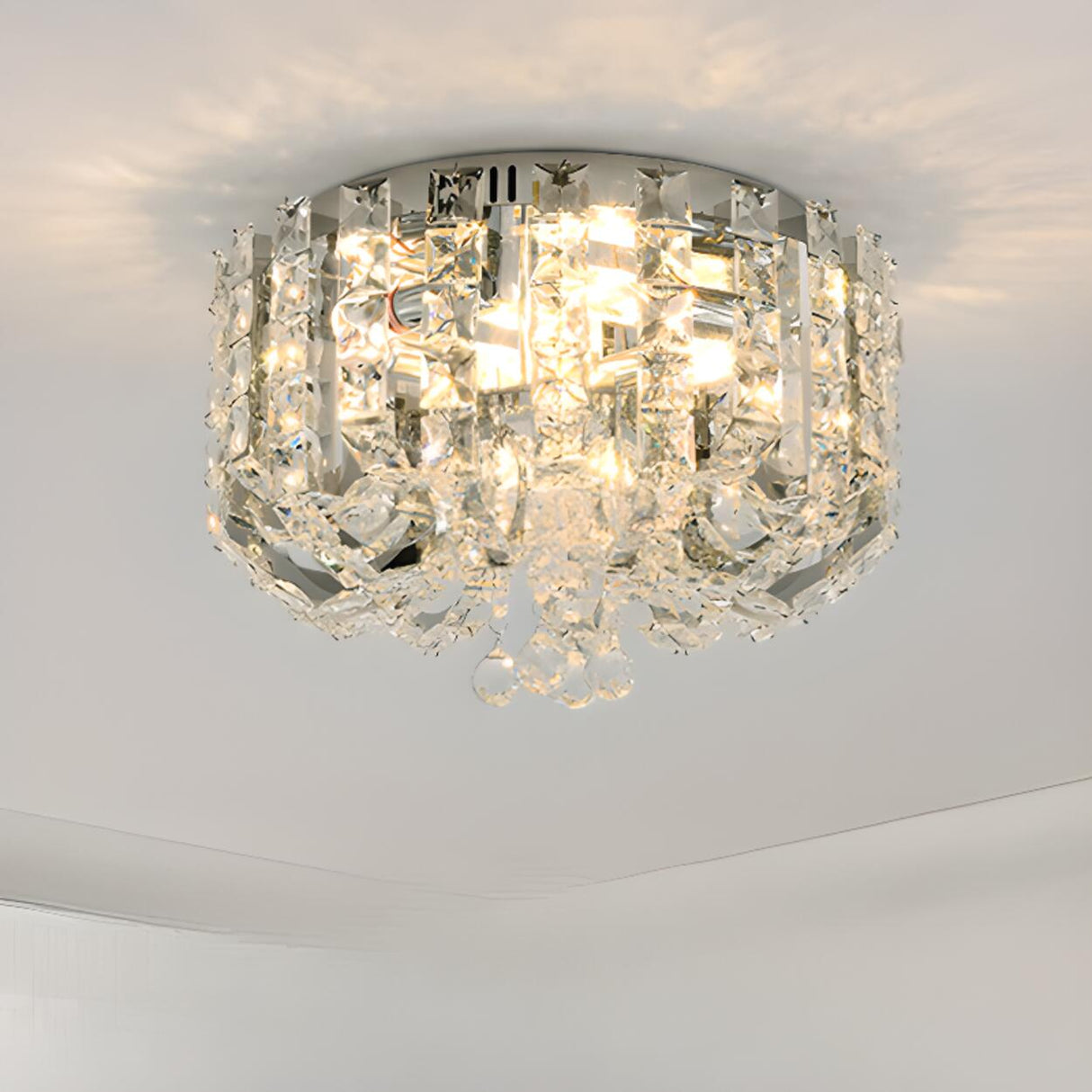 Living Room Luxurious Crystal Flush Mount Ceiling Light Image - 11