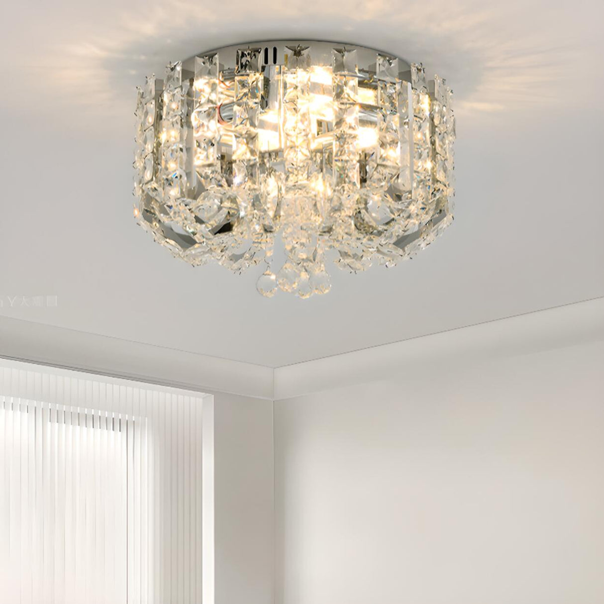 Living Room Luxurious Crystal Flush Mount Ceiling Light Image - 3