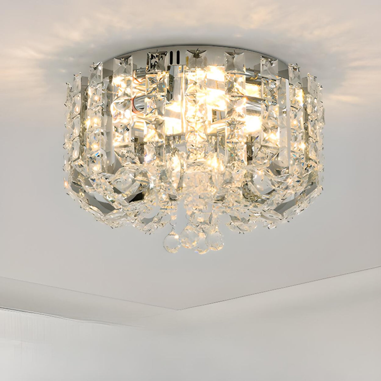 Living Room Luxurious Crystal Flush Mount Ceiling Light Image - 4