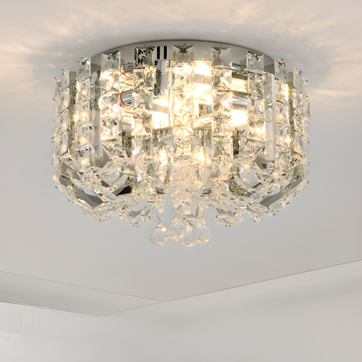Living Room Luxurious Crystal Flush Mount Ceiling Light Image - 8
