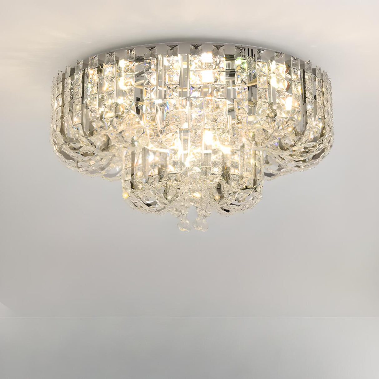 Living Room Luxurious Crystal Flush Mount Ceiling Light Image - 9