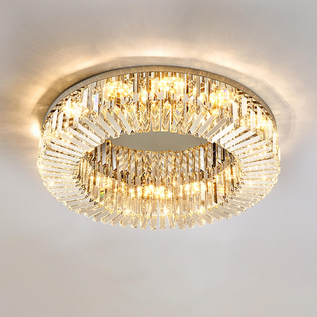 Living Room Luxury Crystal Bars Round Flush Mount Light Image - 6