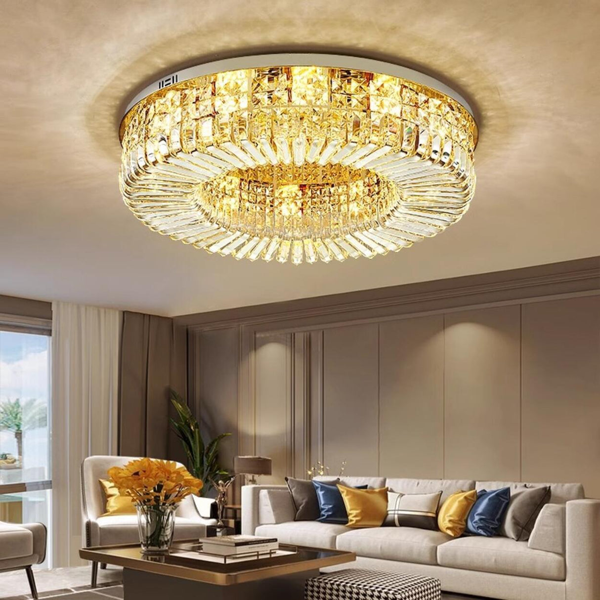 Living Room Luxury Crystal Flush Mount Ceiling Light Image - 4