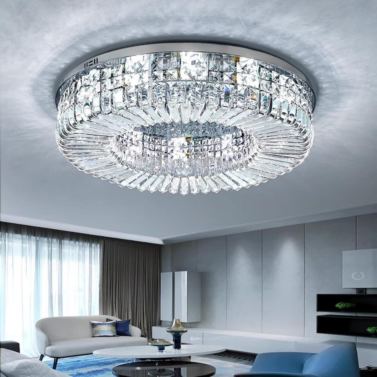 Living Room Luxury Crystal Flush Mount Ceiling Light Image - 8