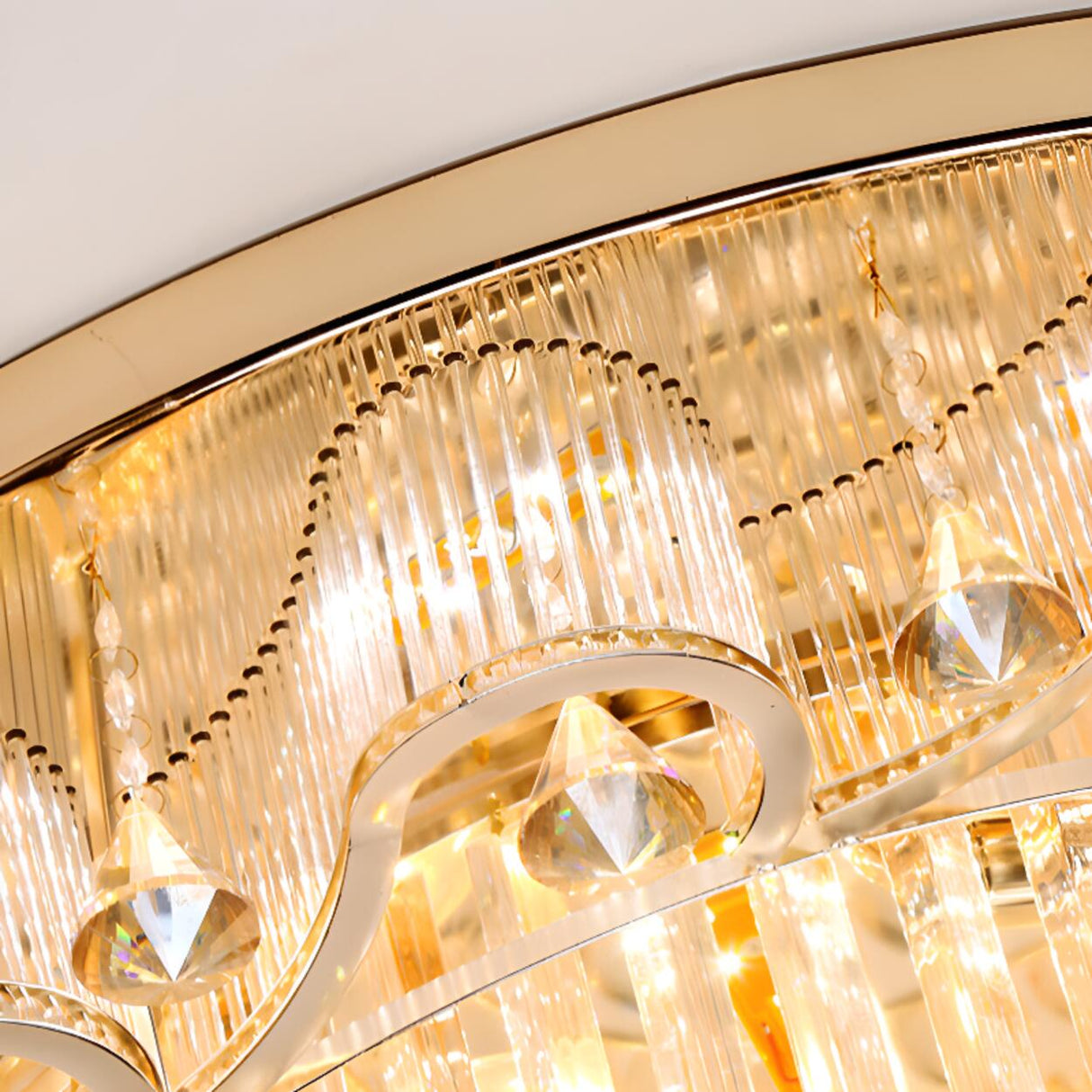 Living Room Luxury Glass Drop Gold Flush Mount Light Image - 10