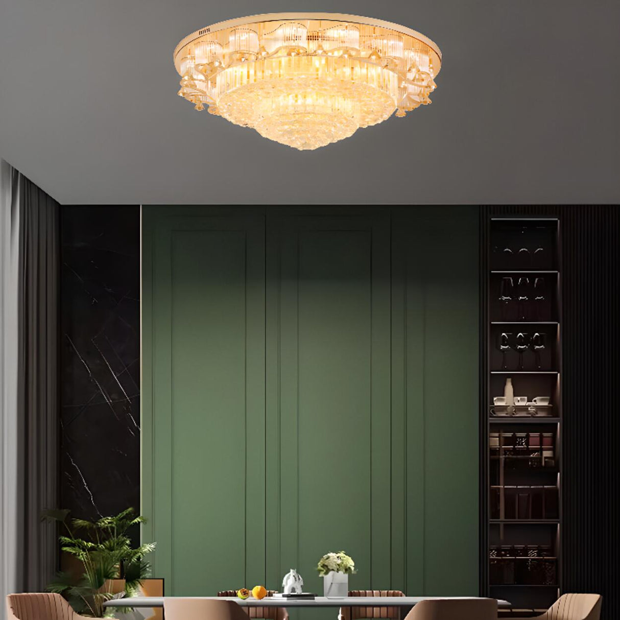 Living Room Luxury Glass Drop Gold Flush Mount Light Image - 3