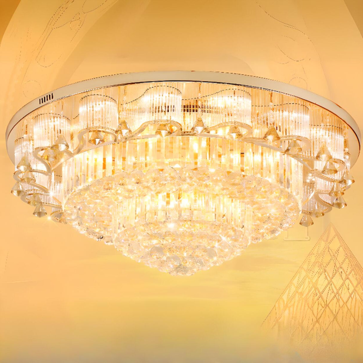 Living Room Luxury Glass Drop Gold Flush Mount Light Image - 4