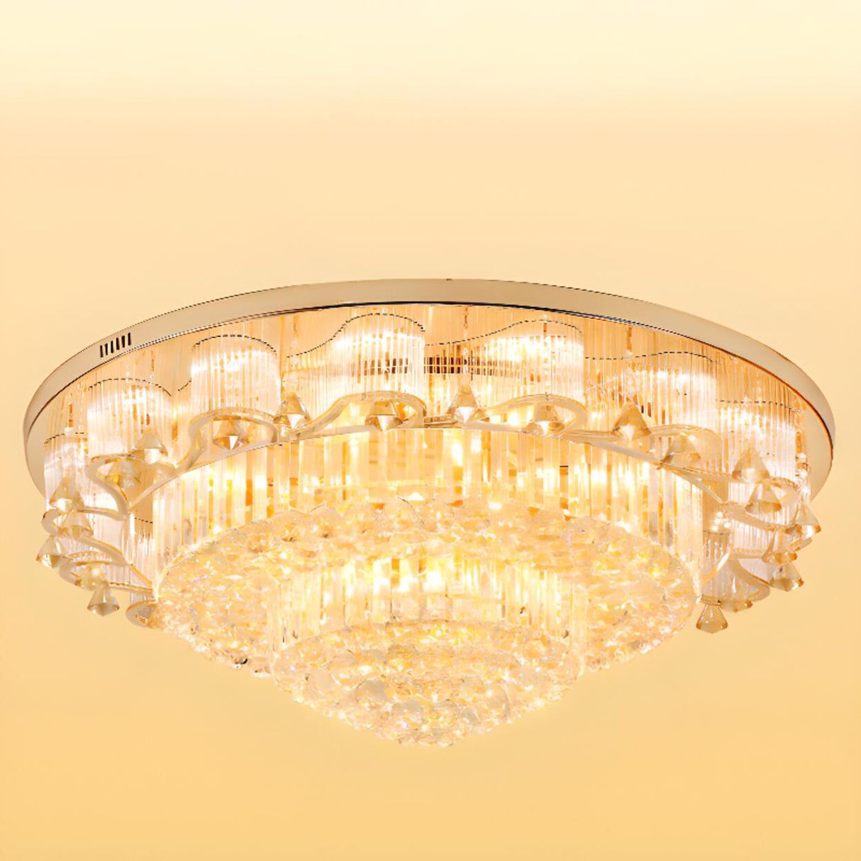 Living Room Luxury Glass Drop Gold Flush Mount Light Image - 6