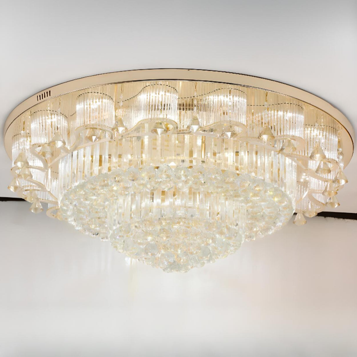 Living Room Luxury Glass Drop Gold Flush Mount Light Image - 7